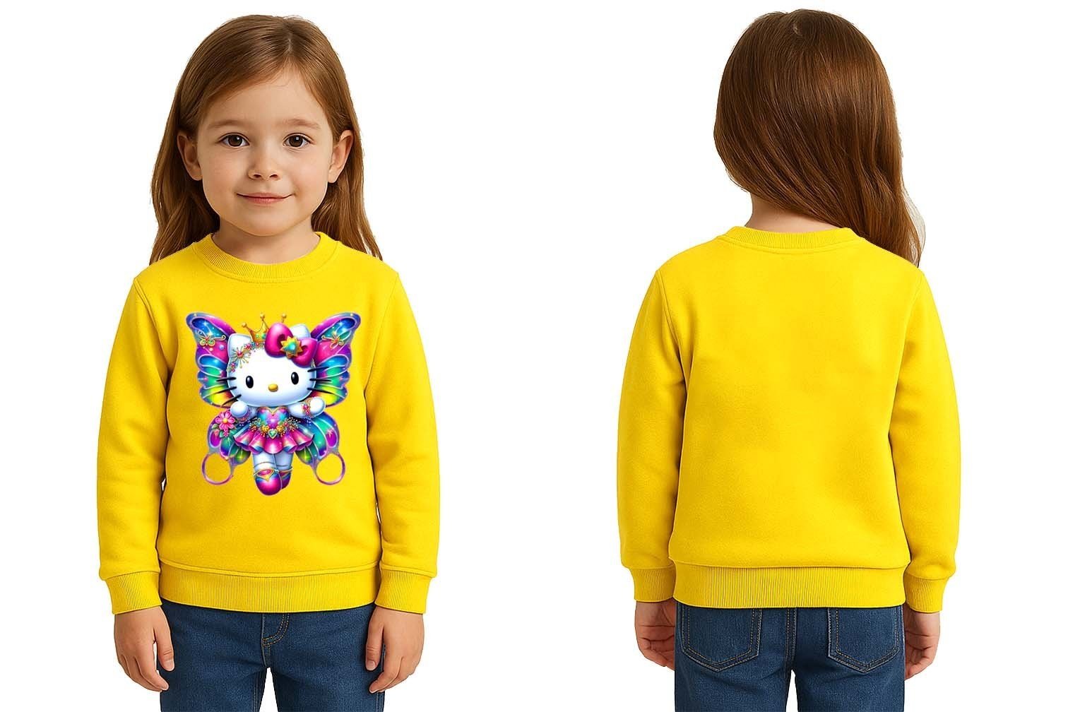 Unisex Hello Kity Baskılı Çocuk Swaetshirt 3 İplik Şardonlu