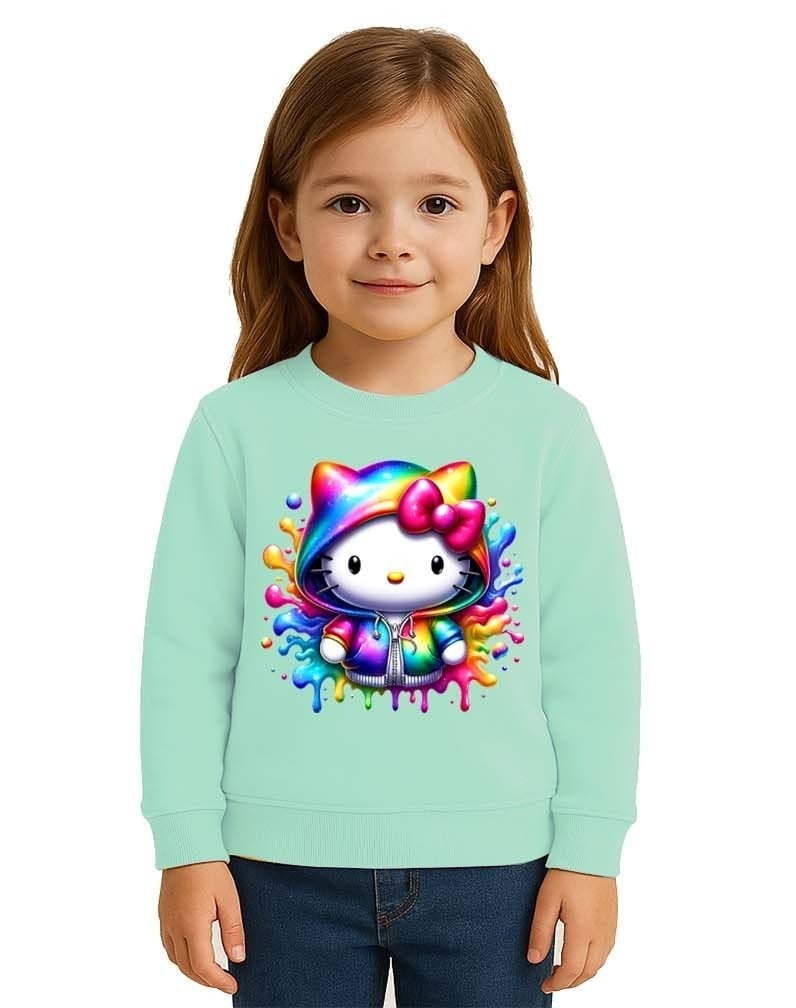 Unisex Hello Kity Baskılı Çocuk Swaetshirt 3 İplik Şardonlu