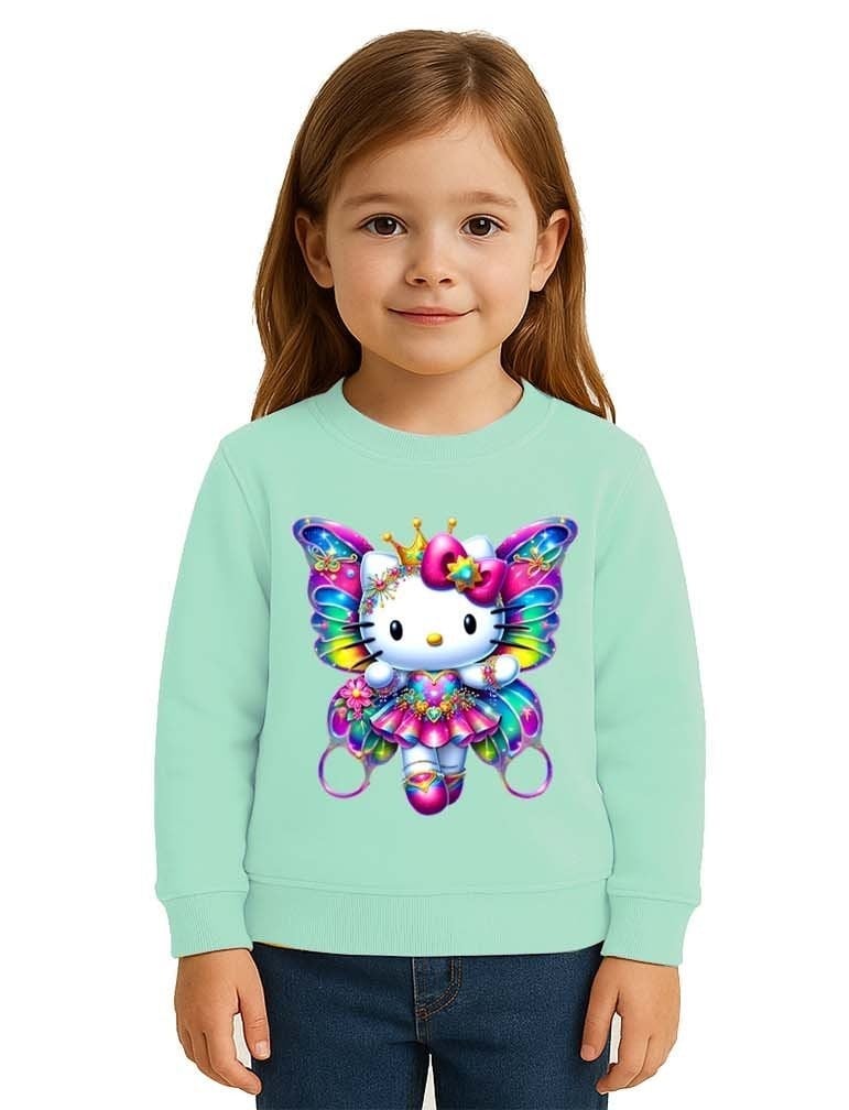 Unisex Hello Kity Baskılı Çocuk Swaetshirt 3 İplik Şardonlu