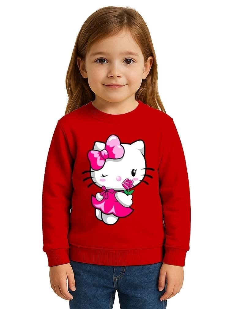 Unisex Hello Kity Baskılı Çocuk Swaetshirt 3 İplik Şardonlu