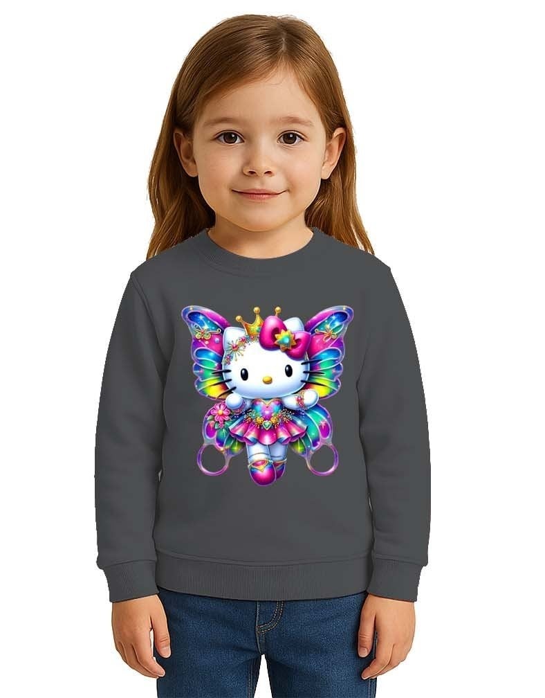 Unisex Hello Kity Baskılı Çocuk Swaetshirt 3 İplik Şardonlu