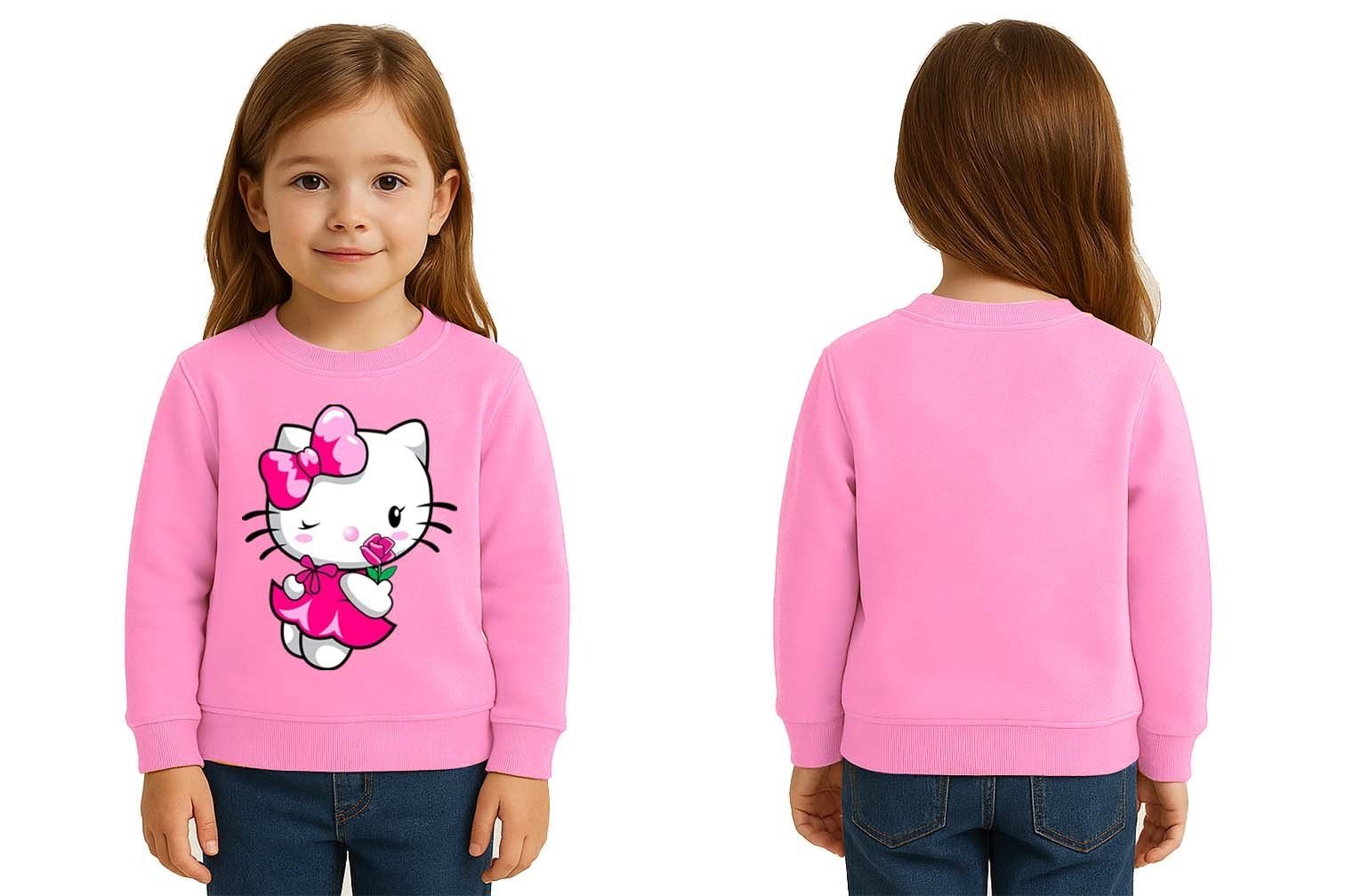 Unisex Hello Kity Baskılı Çocuk Swaetshirt 3 İplik Şardonlu