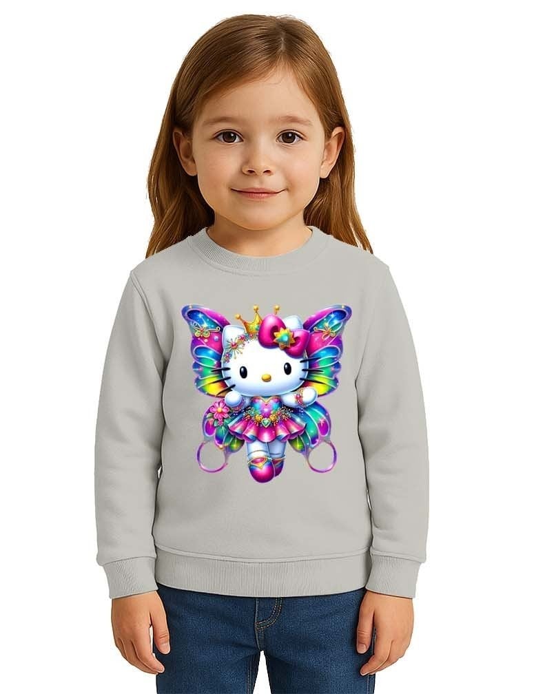 Unisex Hello Kity Baskılı Çocuk Swaetshirt 3 İplik Şardonlu