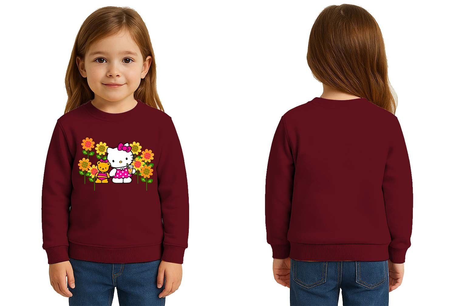 Unisex Hello Kity Baskılı Çocuk Swaetshirt 3 İplik Şardonlu