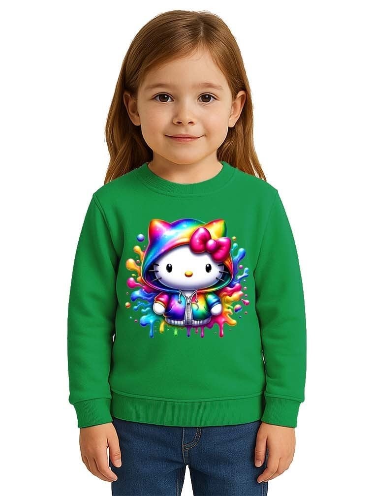 Unisex Hello Kity Baskılı Çocuk Swaetshirt 3 İplik Şardonlu