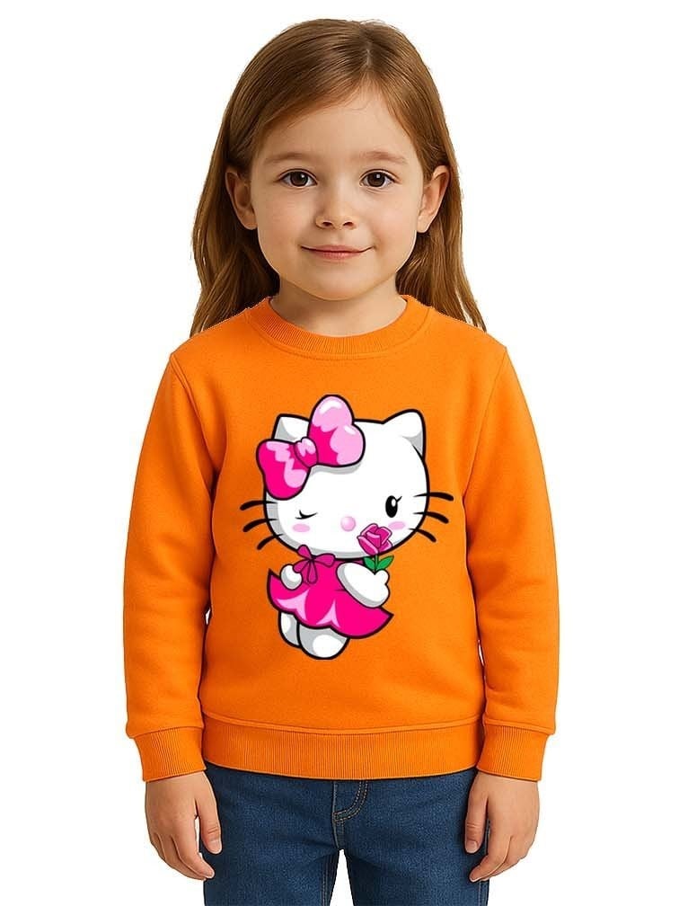 Unisex Hello Kity Baskılı Çocuk Swaetshirt 3 İplik Şardonlu
