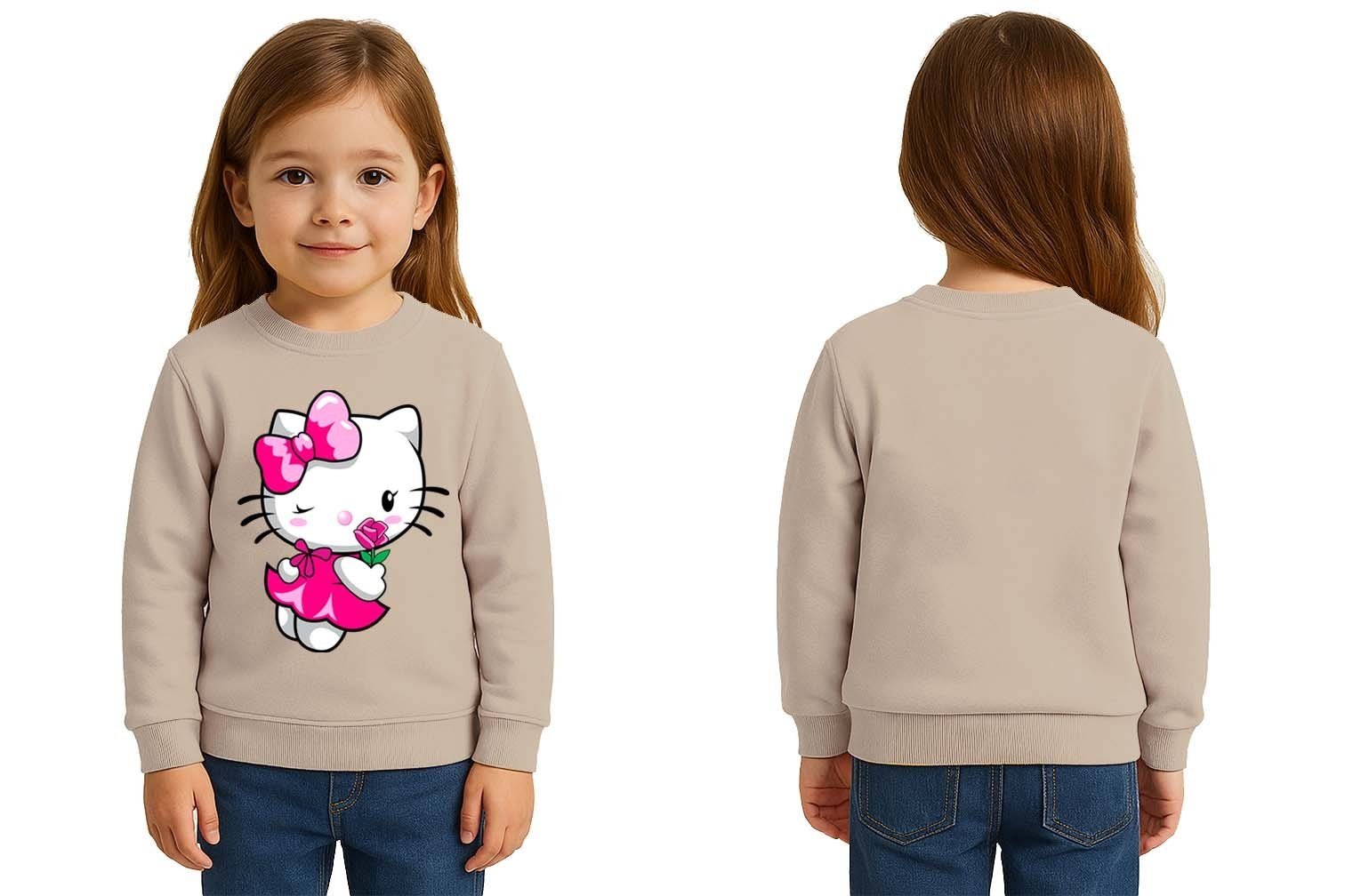 Unisex Hello Kity Baskılı Çocuk Swaetshirt 3 İplik Şardonlu