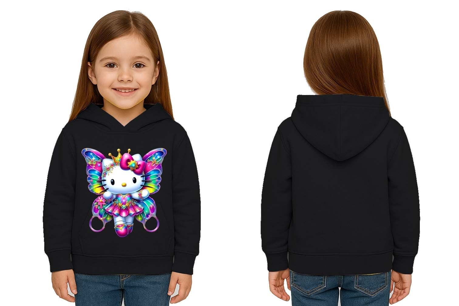 Unisex hello kity  Baskılı Çocuk Swaetshirt  Baskılı Kapüşonlu 3 İplik Şardonlu