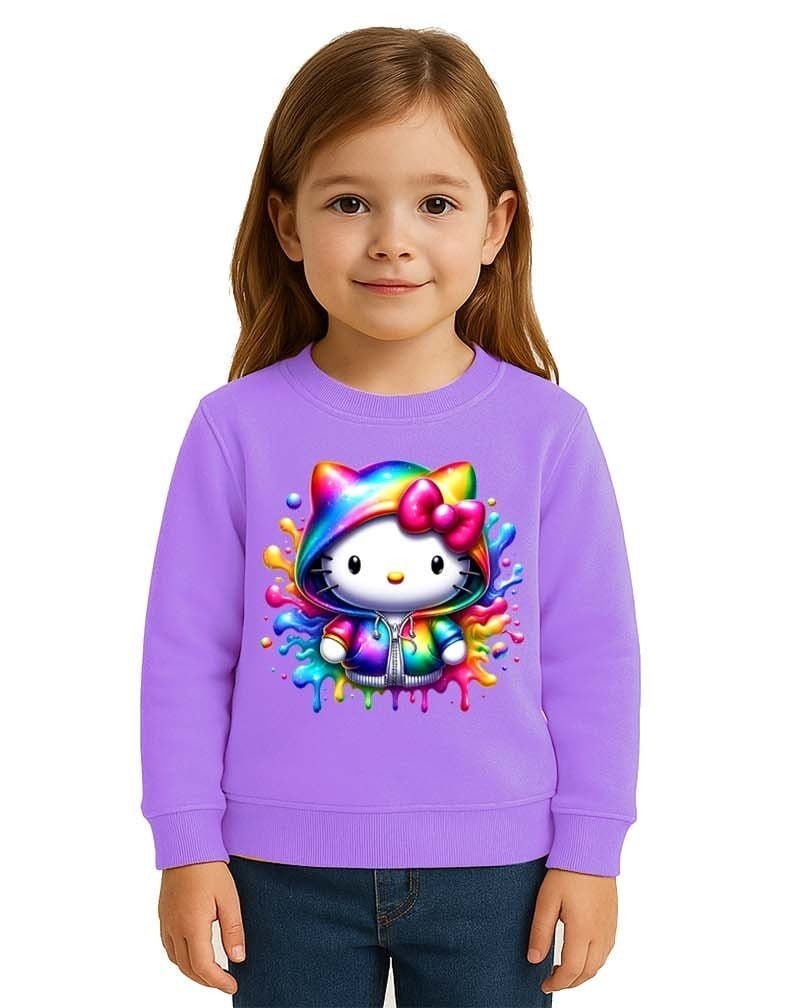 Unisex Hello Kity Baskılı Çocuk Swaetshirt 3 İplik Şardonlu