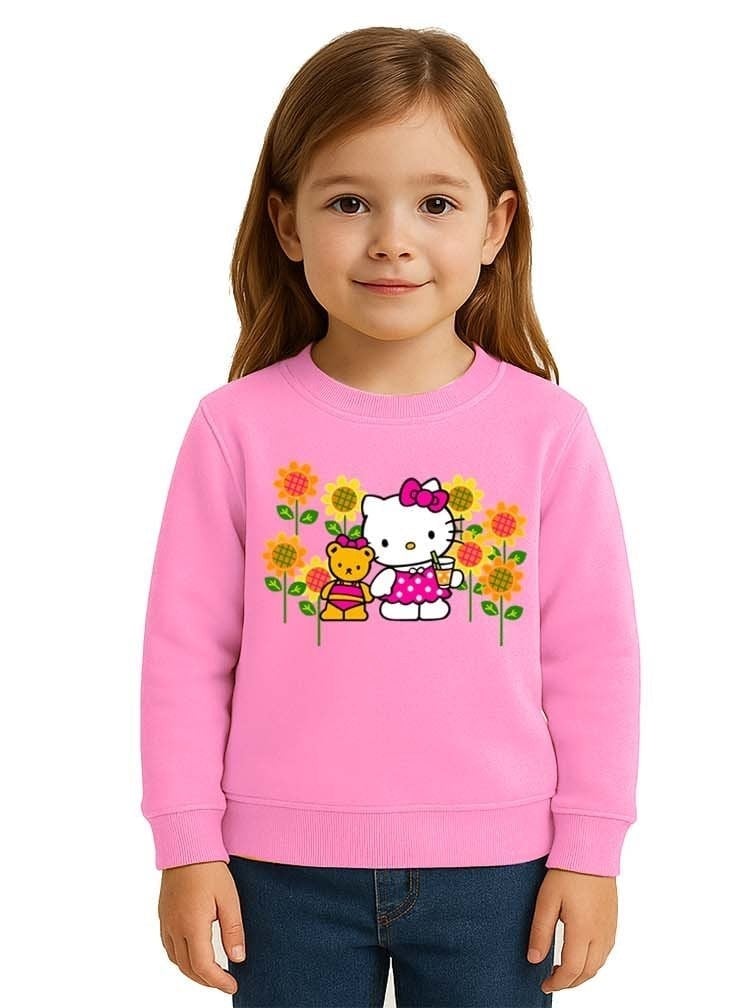 Unisex Hello Kity Baskılı Çocuk Swaetshirt 3 İplik Şardonlu
