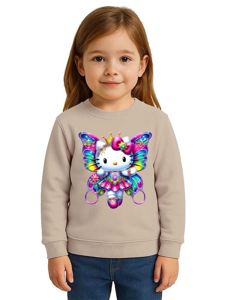 Unisex Hello Kity Baskılı Çocuk Swaetshirt 3 İplik Şardonlu