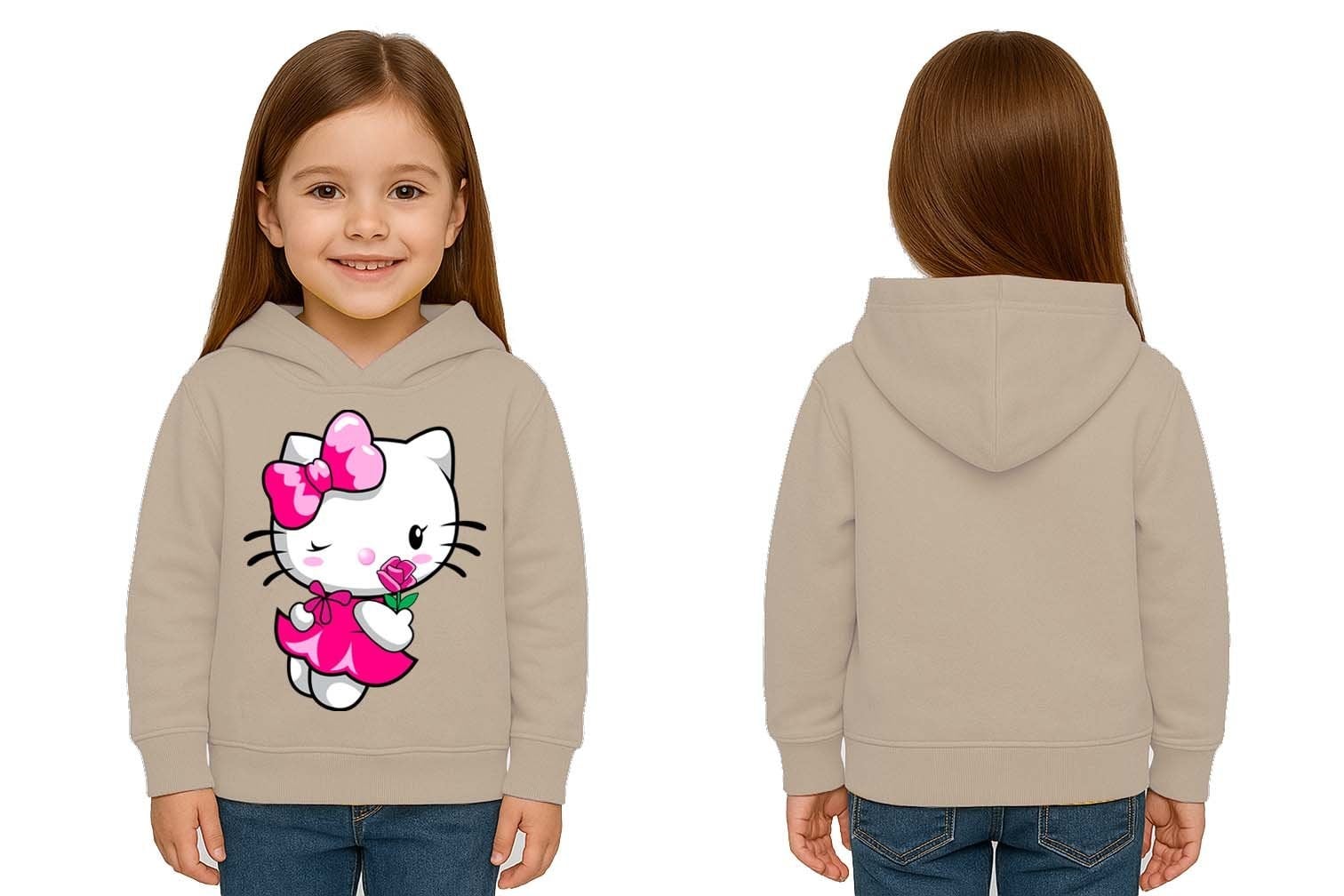 Unisex hello kity  Baskılı Çocuk Swaetshirt  Baskılı Kapüşonlu 3 İplik Şardonlu