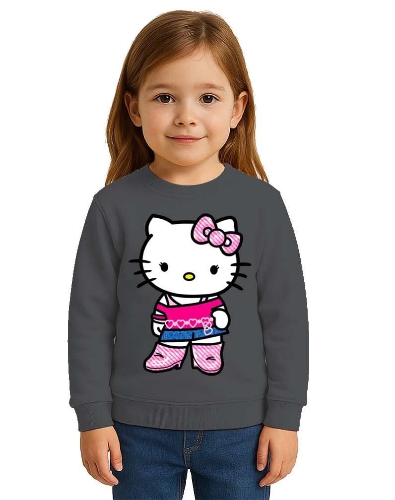 Unisex Hello Kity Baskılı Çocuk Swaetshirt 3 İplik Şardonlu