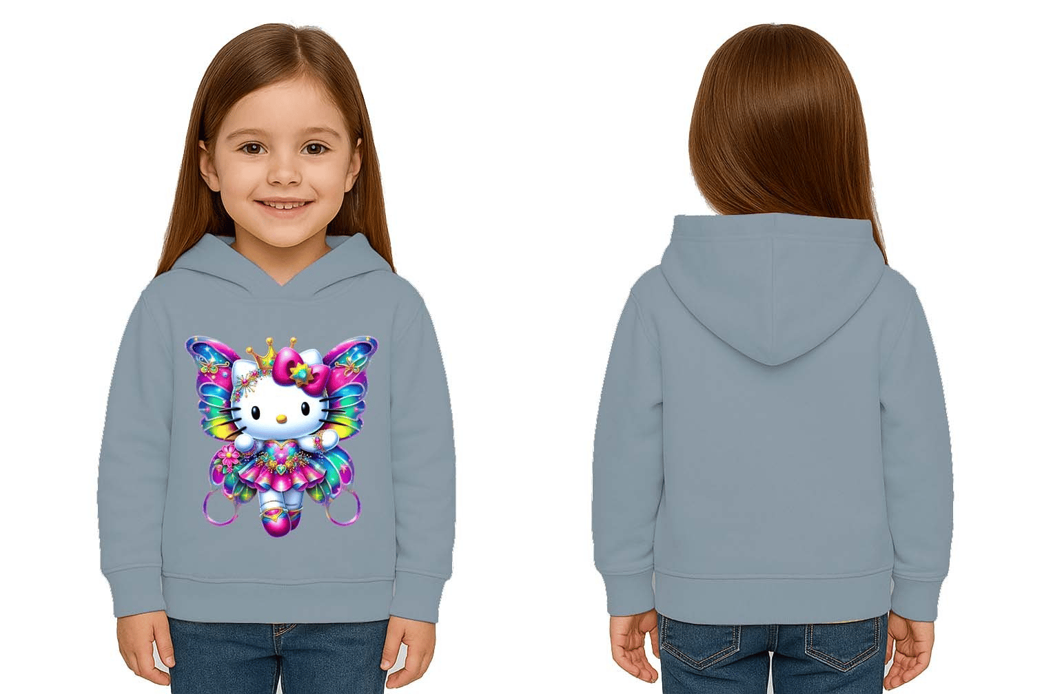 Unisex hello kity  Baskılı Çocuk Swaetshirt  Baskılı Kapüşonlu 3 İplik Şardonlu