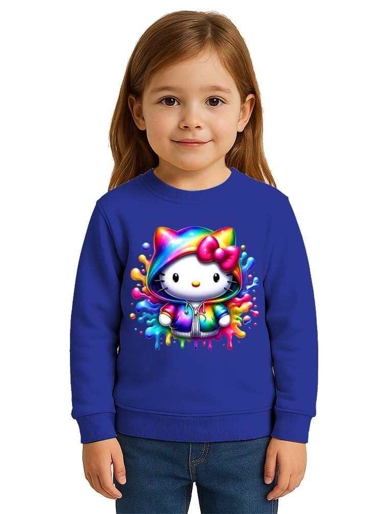 Unisex Hello Kity Baskılı Çocuk Swaetshirt 3 İplik Şardonlu