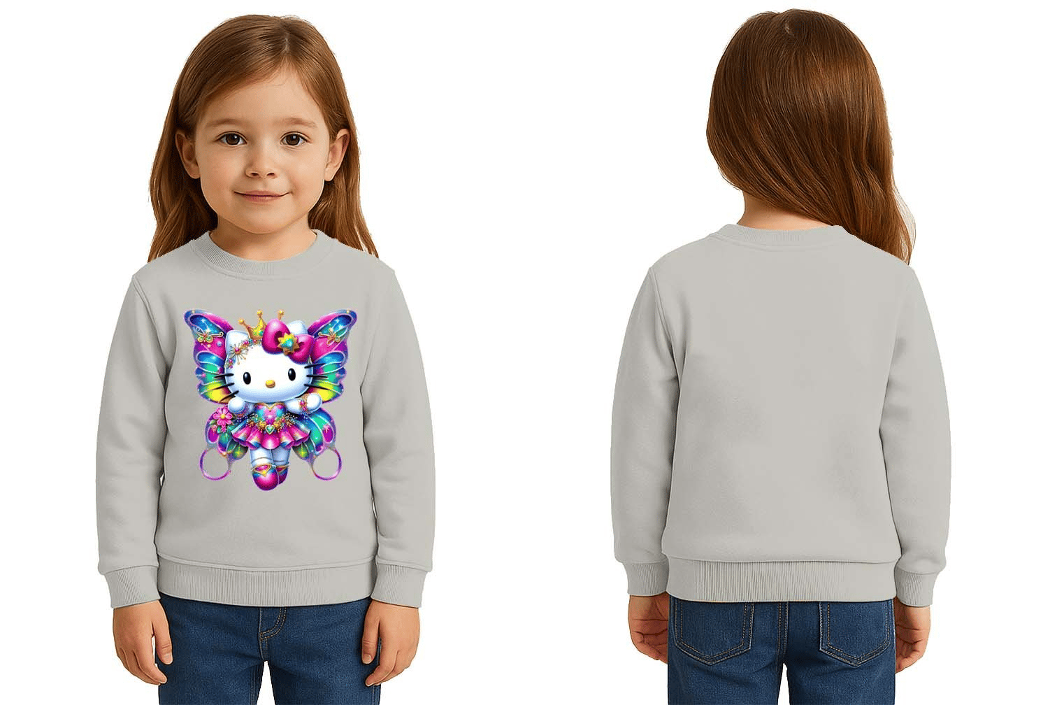 Unisex Hello Kity Baskılı Çocuk Swaetshirt 3 İplik Şardonlu