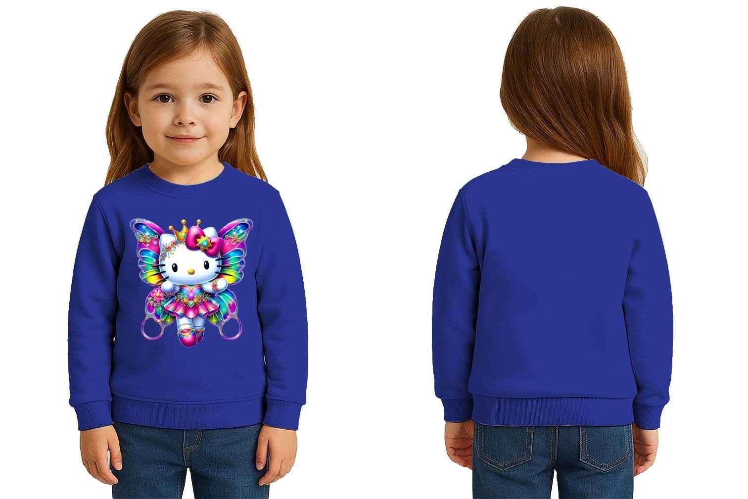 Unisex Hello Kity Baskılı Çocuk Swaetshirt 3 İplik Şardonlu