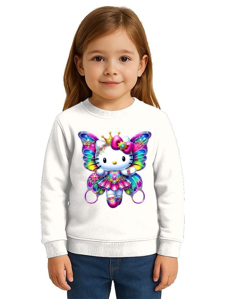 Unisex Hello Kity Baskılı Çocuk Swaetshirt 3 İplik Şardonlu
