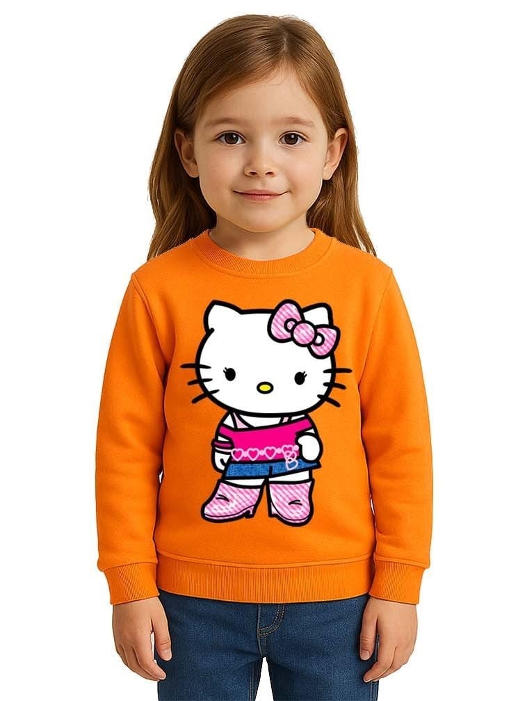 Unisex Hello Kity Baskılı Çocuk Swaetshirt 3 İplik Şardonlu
