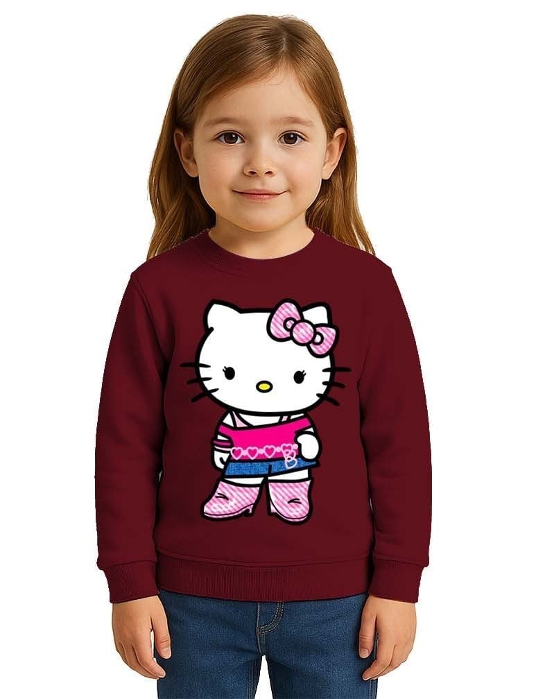 Unisex Hello Kity Baskılı Çocuk Swaetshirt 3 İplik Şardonlu