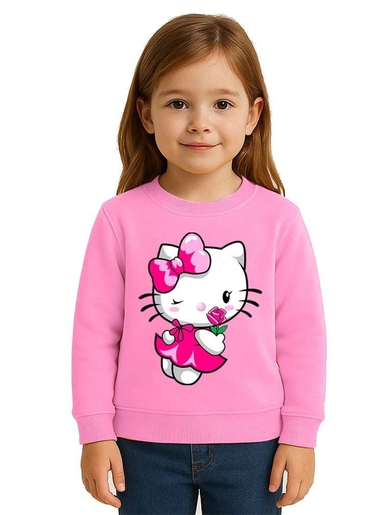 Unisex Hello Kity Baskılı Çocuk Swaetshirt 3 İplik Şardonlu