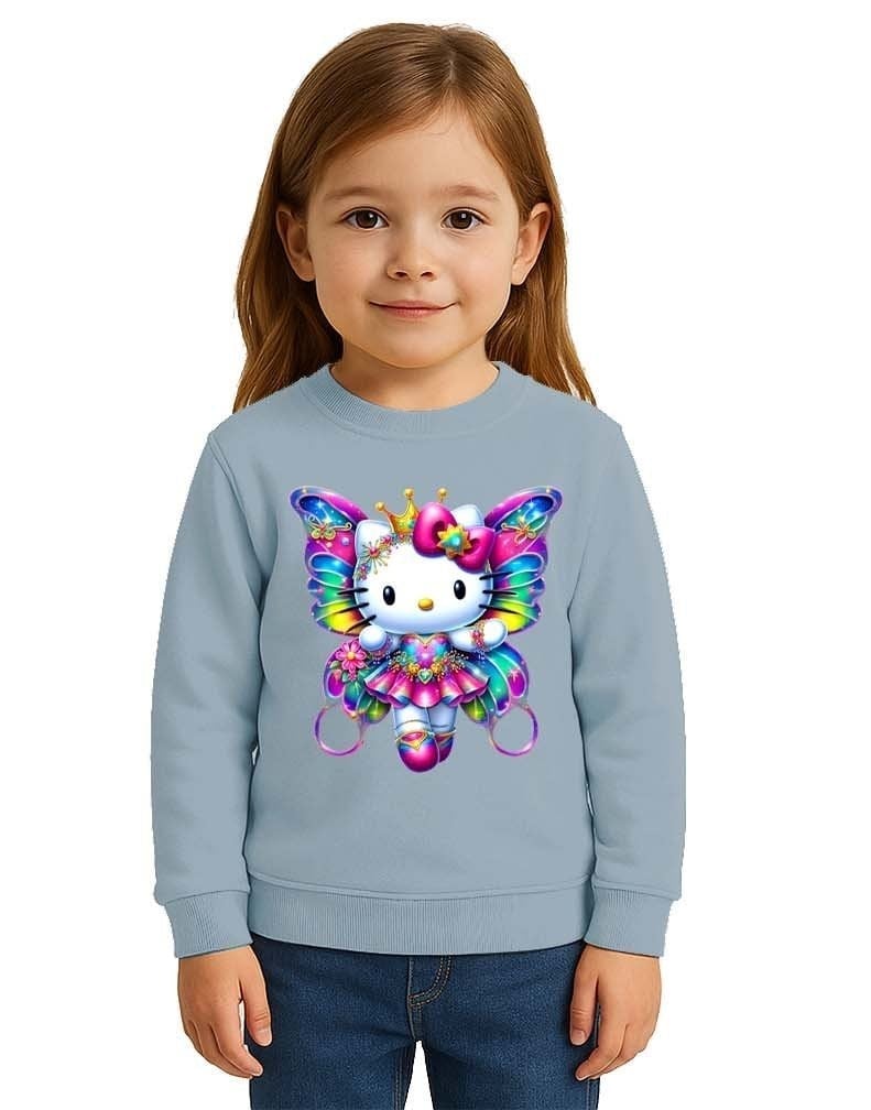 Unisex Hello Kity Baskılı Çocuk Swaetshirt 3 İplik Şardonlu