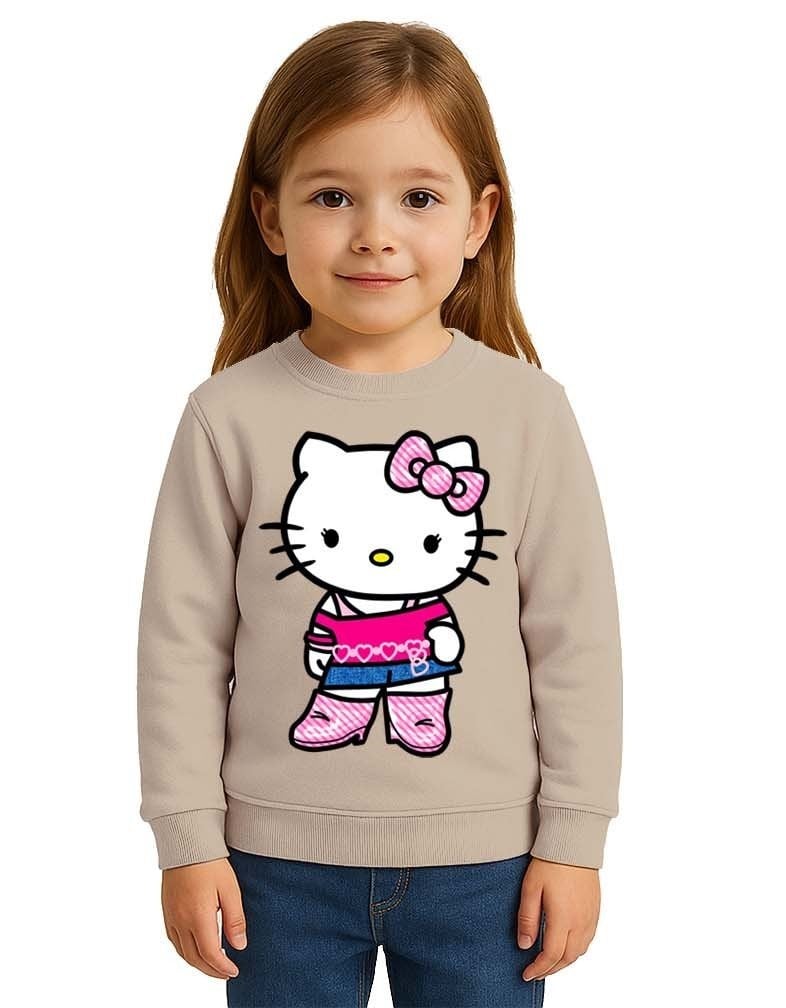 Unisex Hello Kity Baskılı Çocuk Swaetshirt 3 İplik Şardonlu