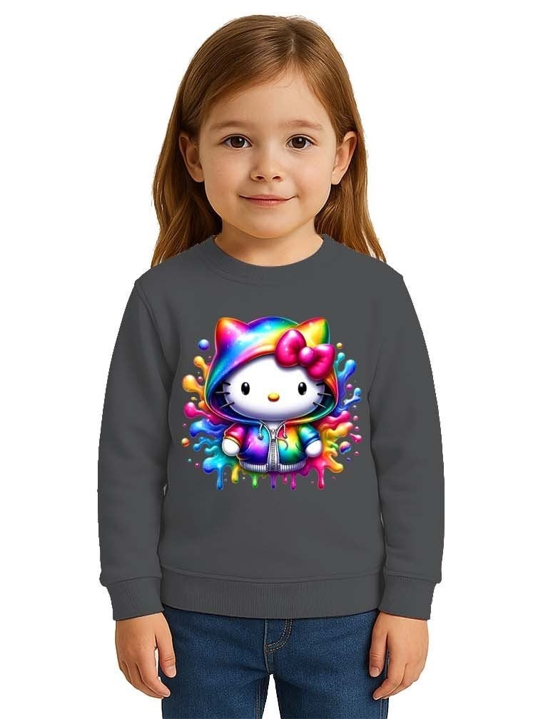 Unisex Hello Kity Baskılı Çocuk Swaetshirt 3 İplik Şardonlu