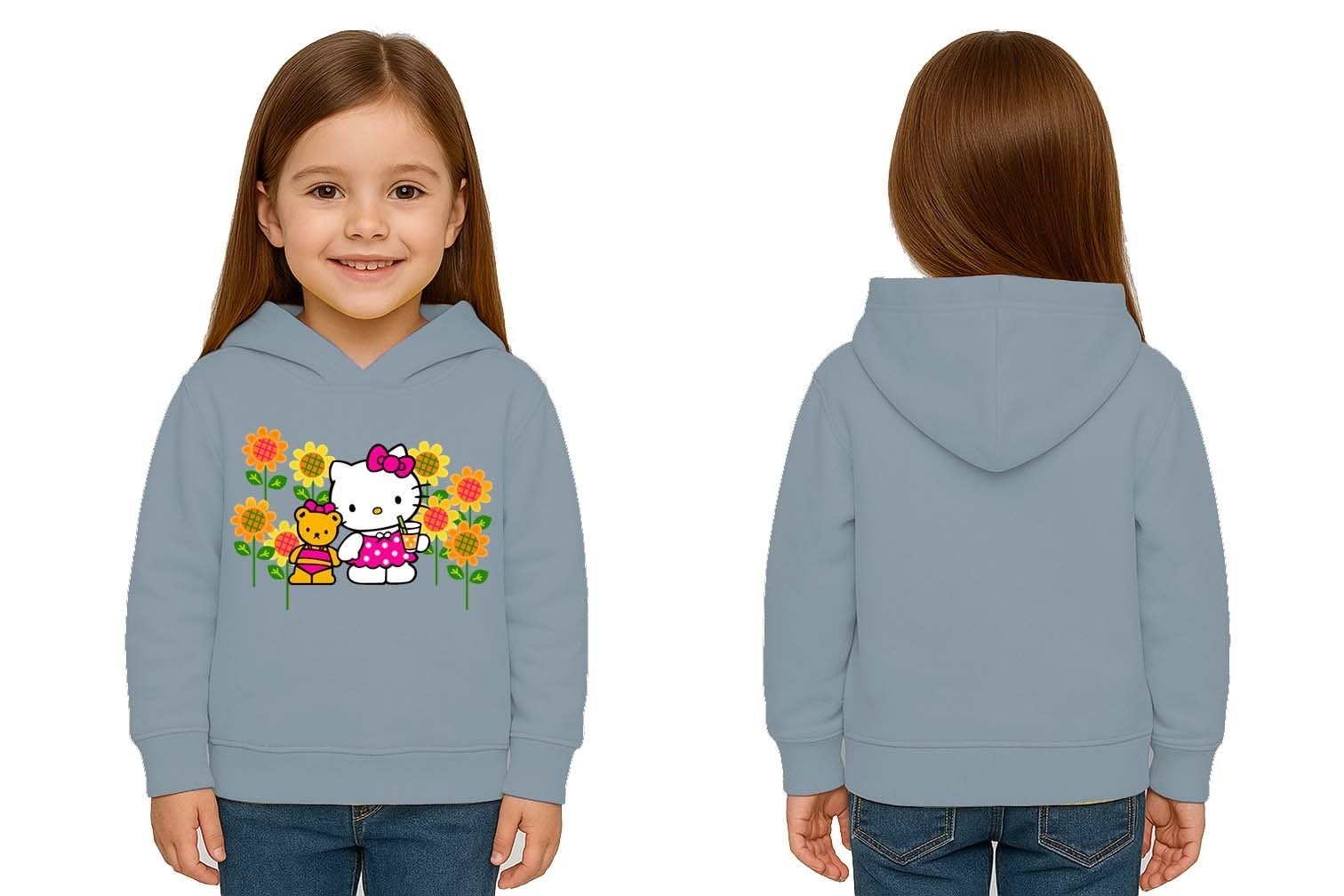 Unisex hello kity  Baskılı Çocuk Swaetshirt  Baskılı Kapüşonlu 3 İplik Şardonlu