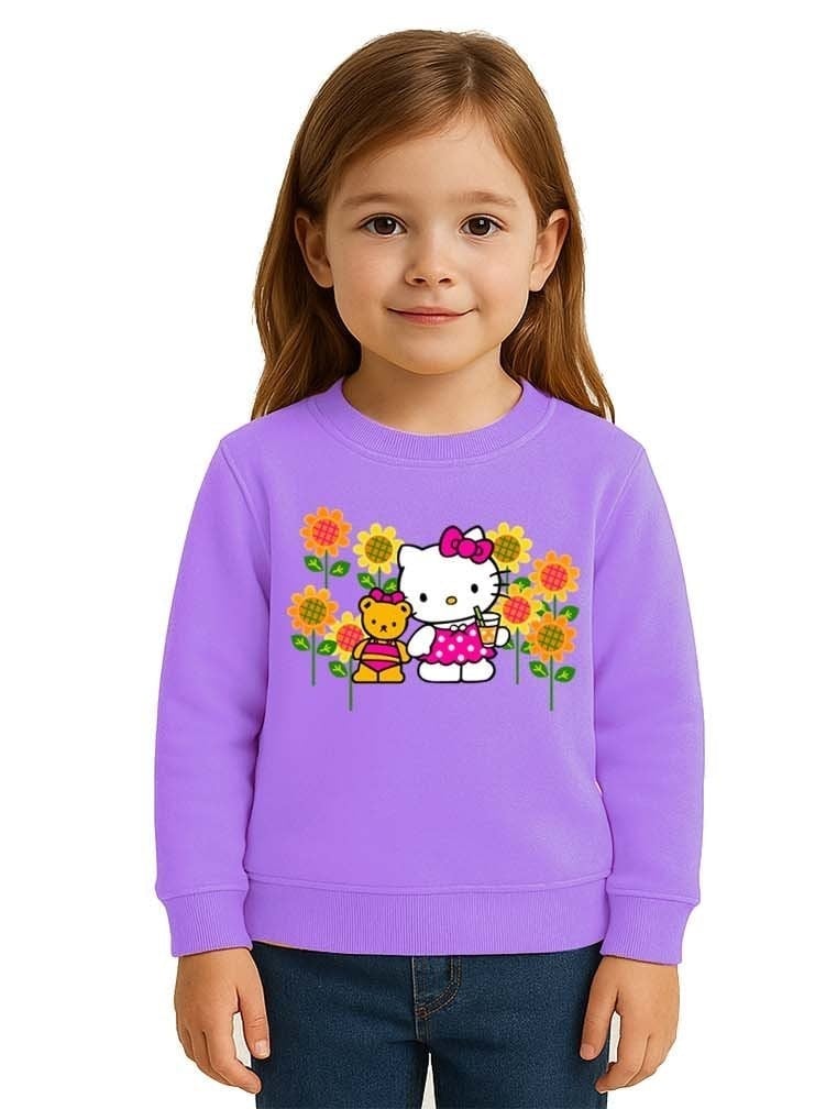 Unisex Hello Kity Baskılı Çocuk Swaetshirt 3 İplik Şardonlu