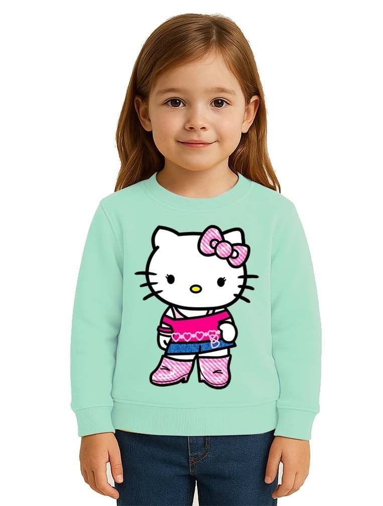 Unisex Hello Kity Baskılı Çocuk Swaetshirt 3 İplik Şardonlu