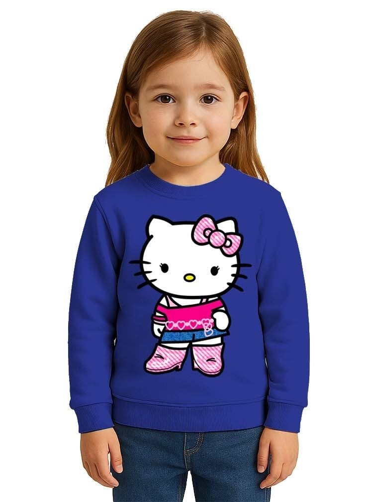 Unisex Hello Kity Baskılı Çocuk Swaetshirt 3 İplik Şardonlu