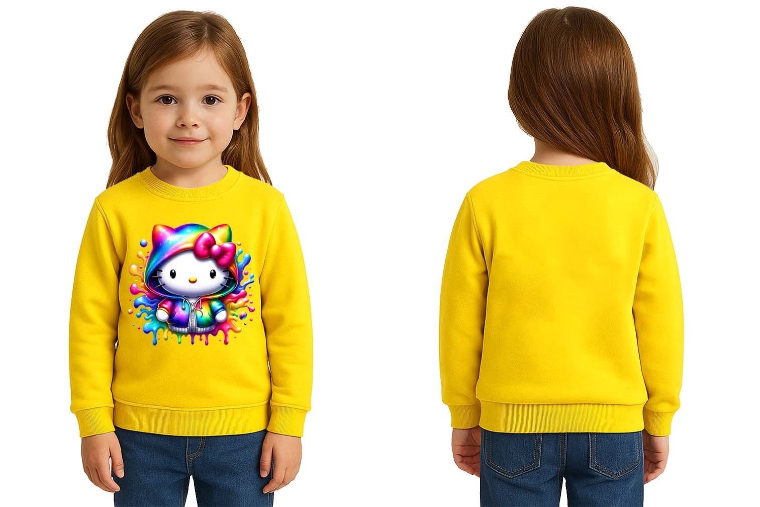Unisex Hello Kity Baskılı Çocuk Swaetshirt 3 İplik Şardonlu