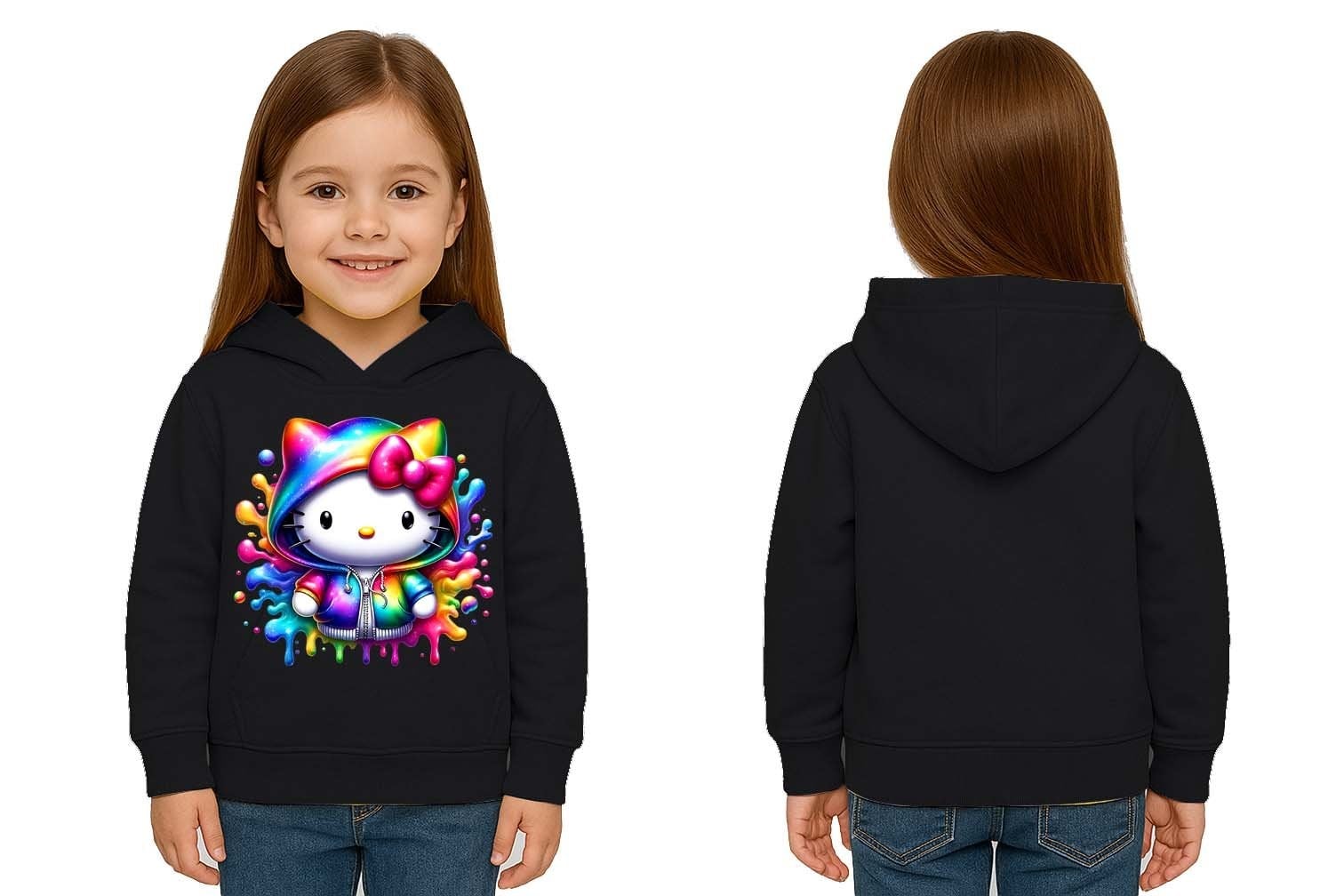 Unisex hello kity  Baskılı Çocuk Swaetshirt  Baskılı Kapüşonlu 3 İplik Şardonlu