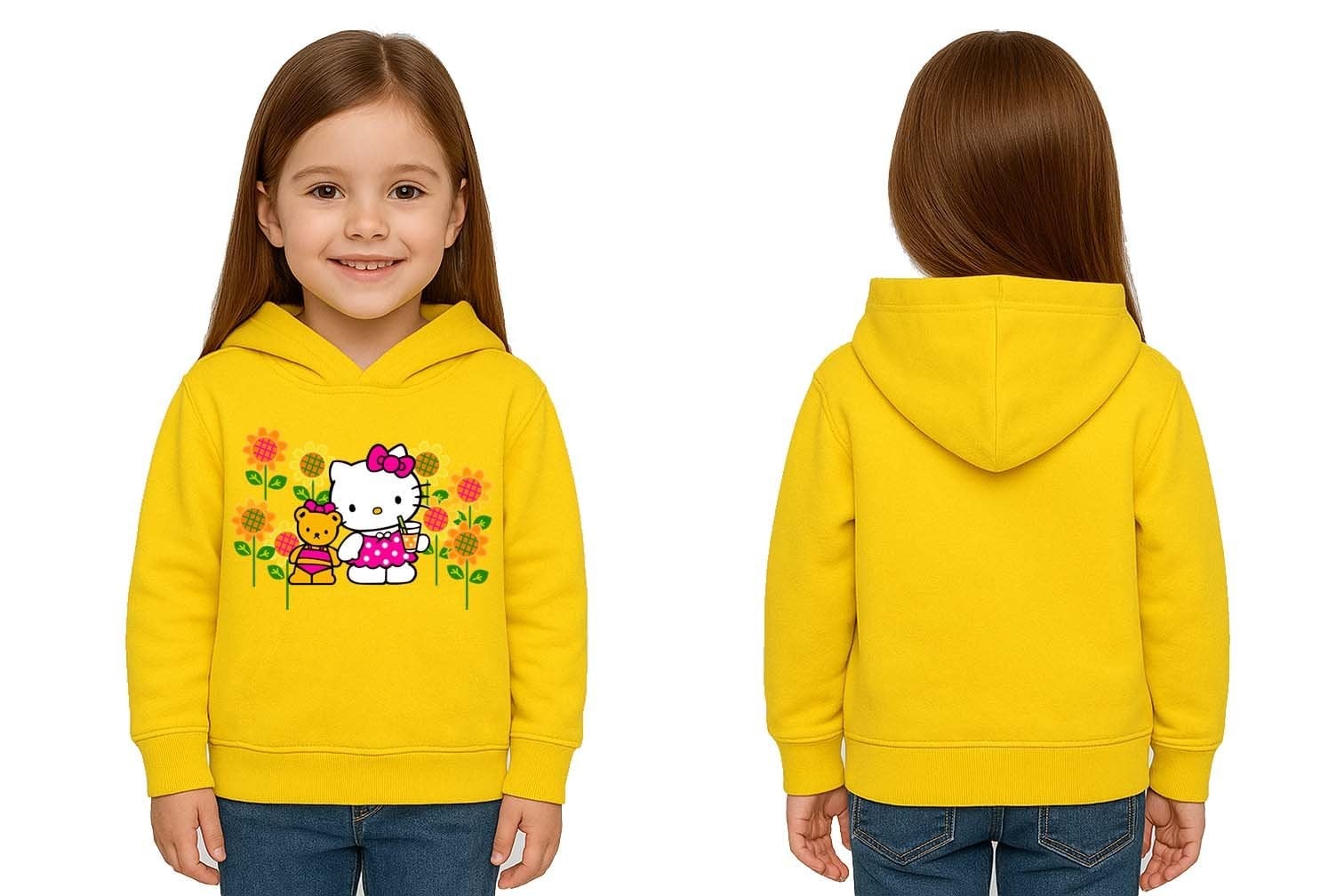 Unisex hello kity  Baskılı Çocuk Swaetshirt  Baskılı Kapüşonlu 3 İplik Şardonlu