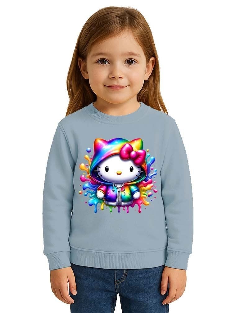 Unisex Hello Kity Baskılı Çocuk Swaetshirt 3 İplik Şardonlu