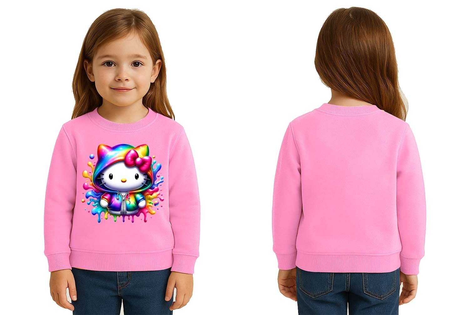 Unisex Hello Kity Baskılı Çocuk Swaetshirt 3 İplik Şardonlu
