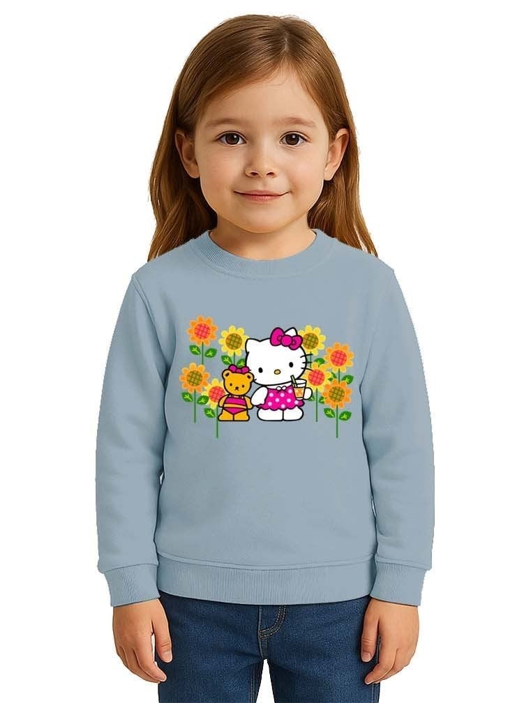 Unisex Hello Kity Baskılı Çocuk Swaetshirt 3 İplik Şardonlu