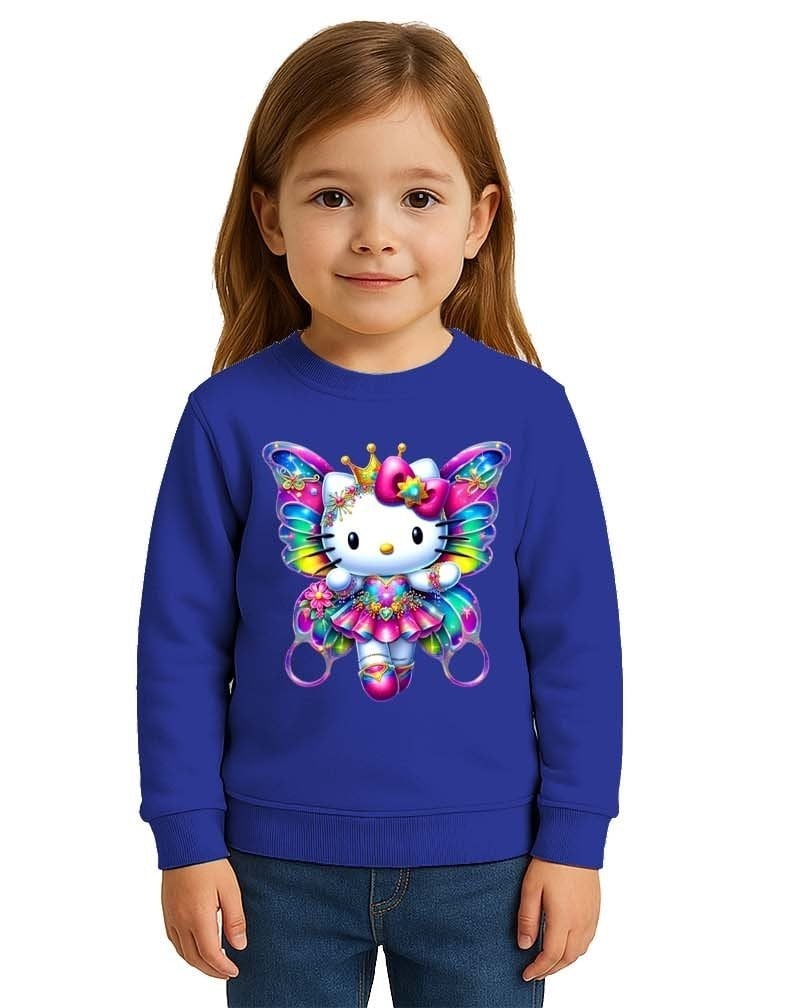 Unisex Hello Kity Baskılı Çocuk Swaetshirt 3 İplik Şardonlu