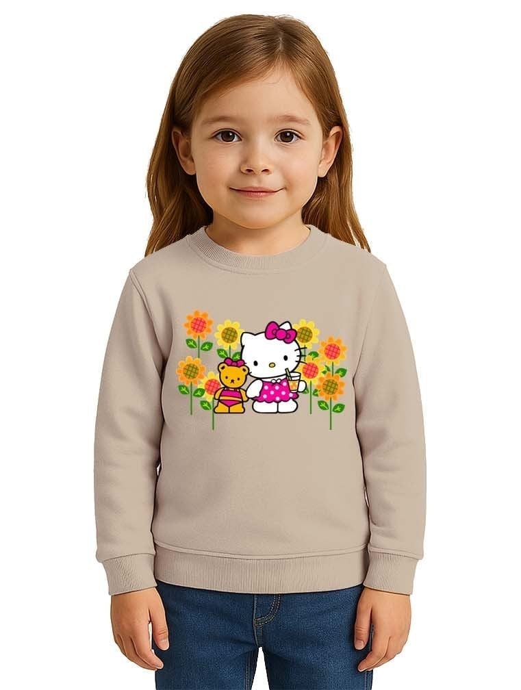 Unisex Hello Kity Baskılı Çocuk Swaetshirt 3 İplik Şardonlu