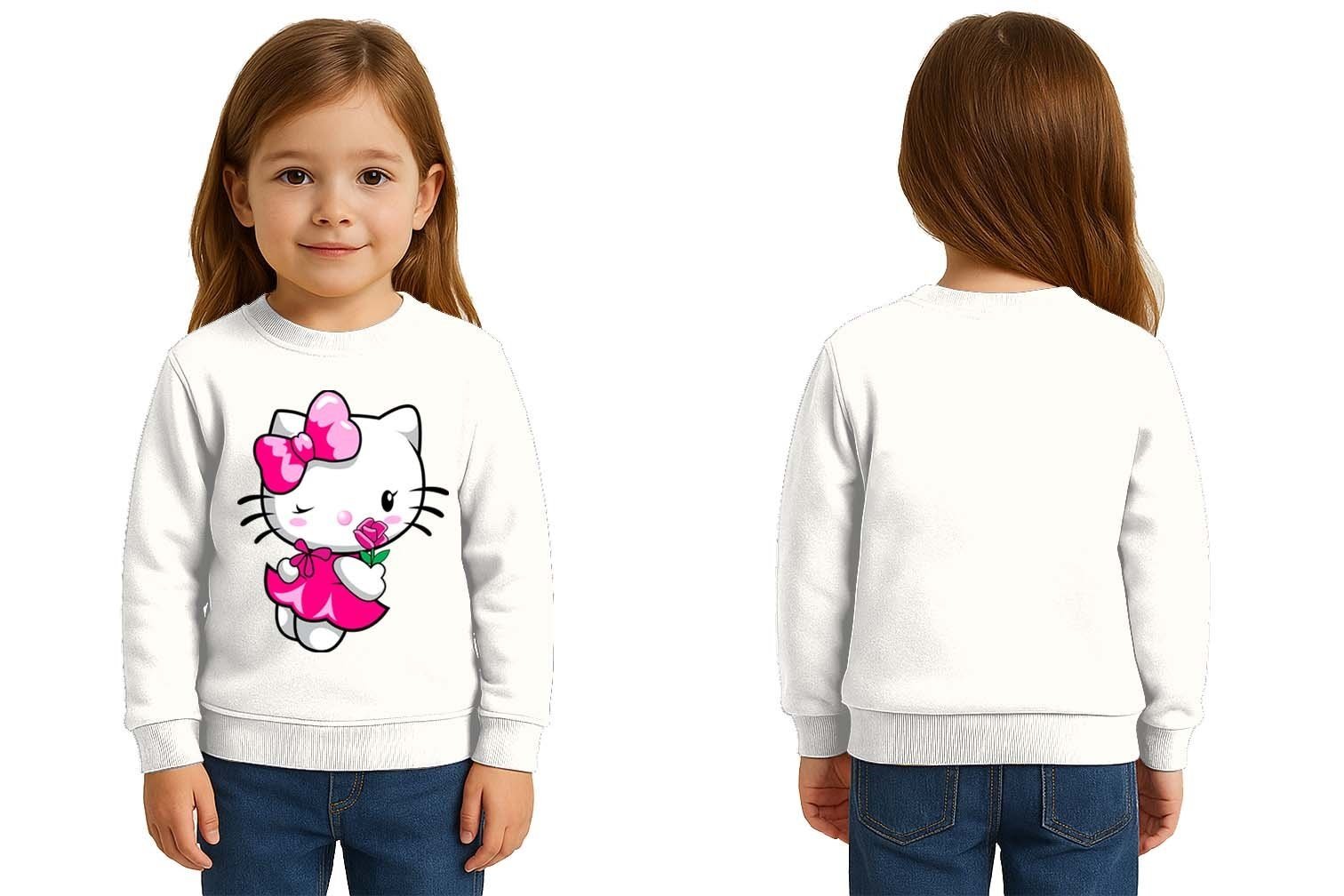 Unisex Hello Kity Baskılı Çocuk Swaetshirt 3 İplik Şardonlu