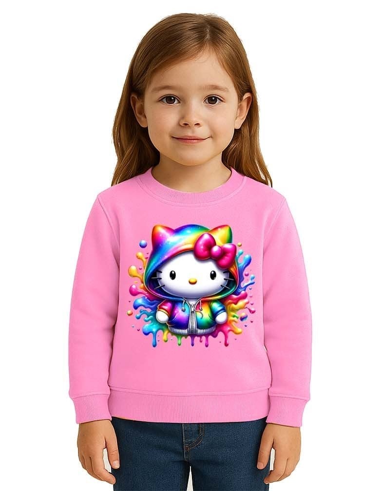 Unisex Hello Kity Baskılı Çocuk Swaetshirt 3 İplik Şardonlu