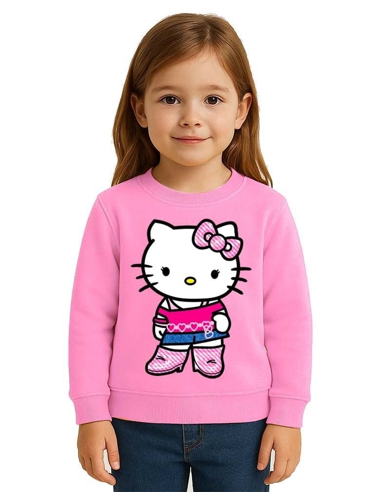 Unisex Hello Kity Baskılı Çocuk Swaetshirt 3 İplik Şardonlu