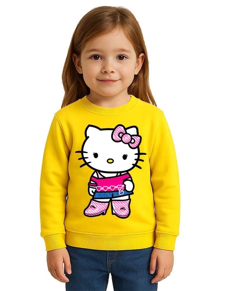 Unisex Hello Kity Baskılı Çocuk Swaetshirt 3 İplik Şardonlu
