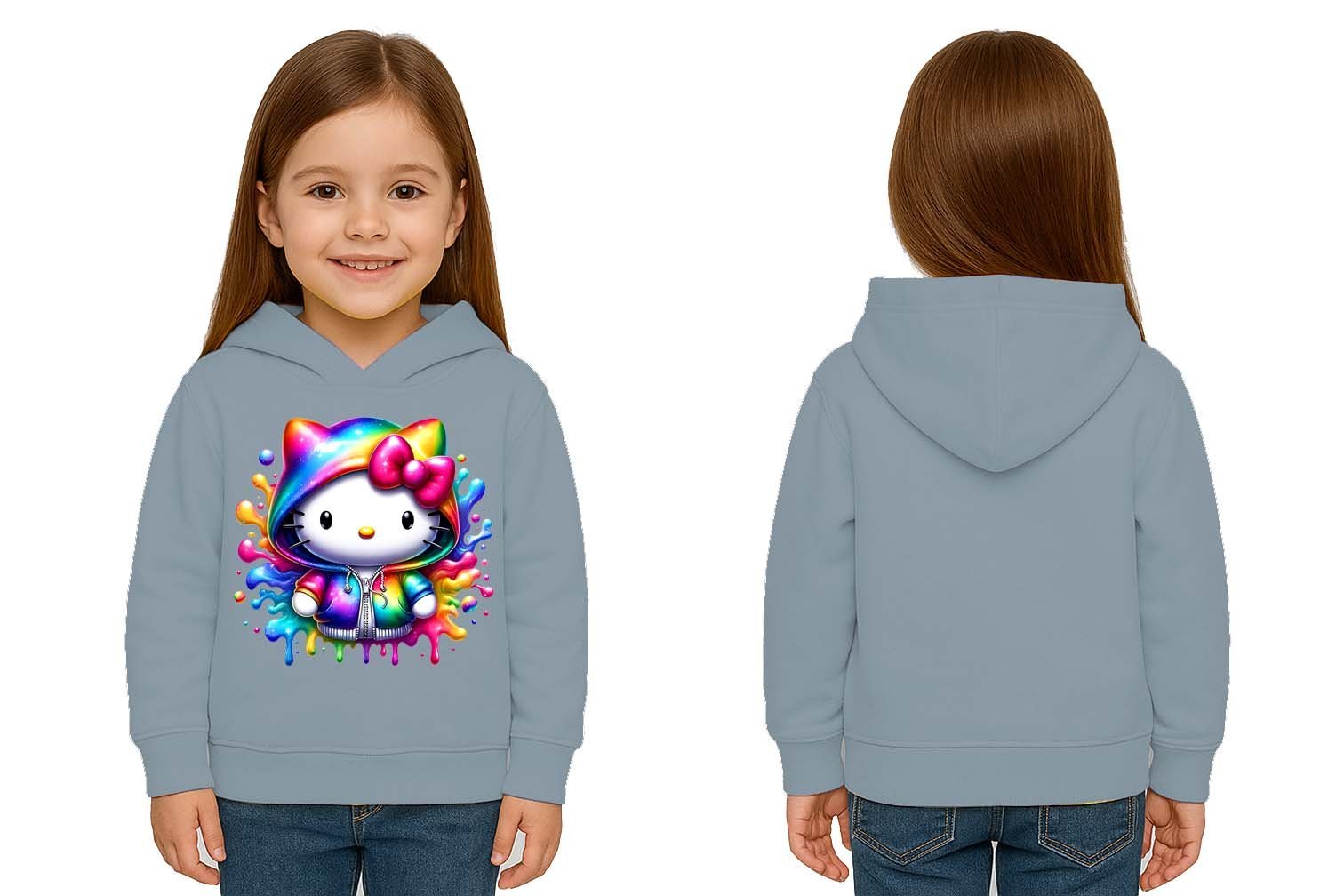 Unisex hello kity  Baskılı Çocuk Swaetshirt  Baskılı Kapüşonlu 3 İplik Şardonlu