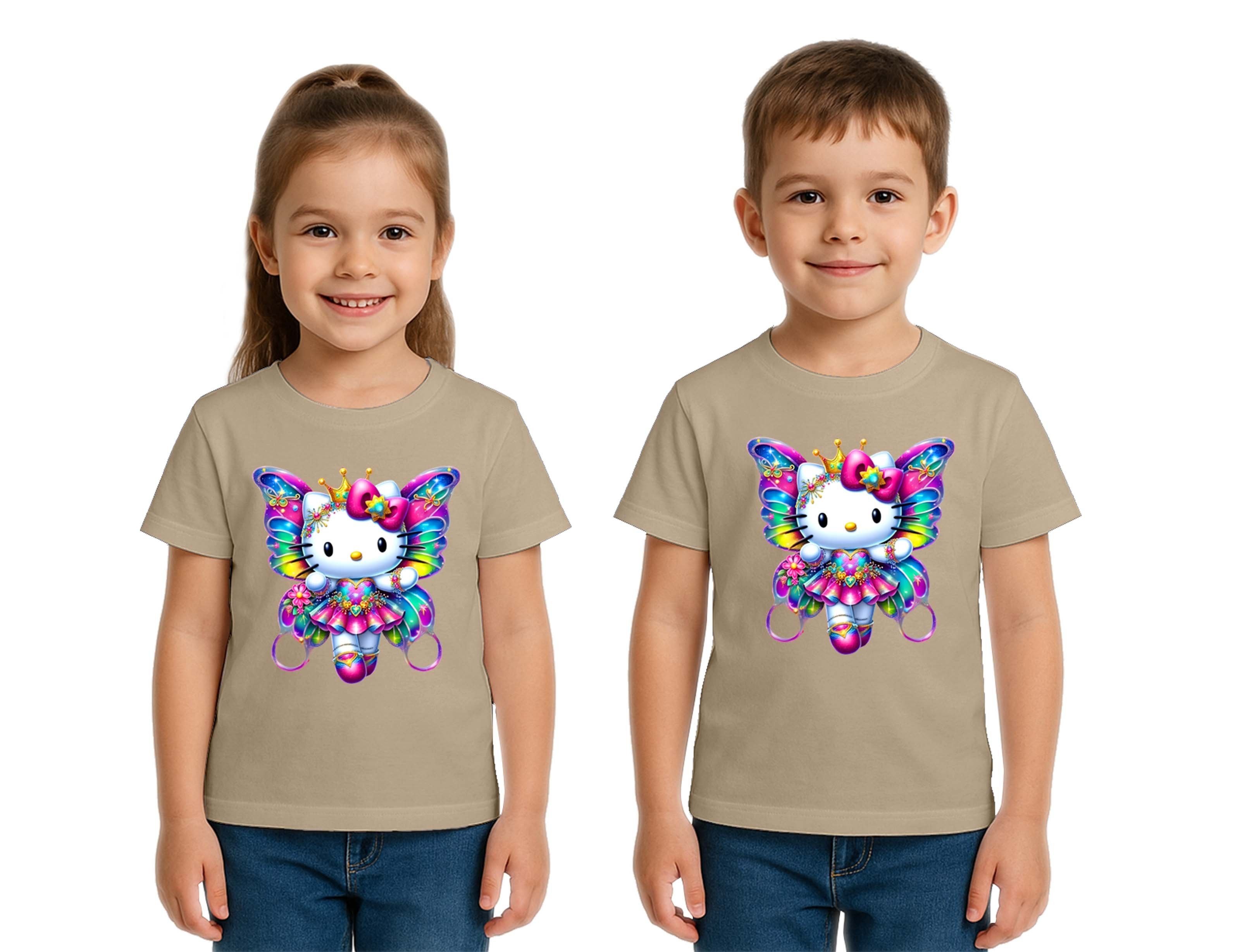 Unisex Hello Kity Baskılı Çocuk Tişört pamuklu penye kumaş