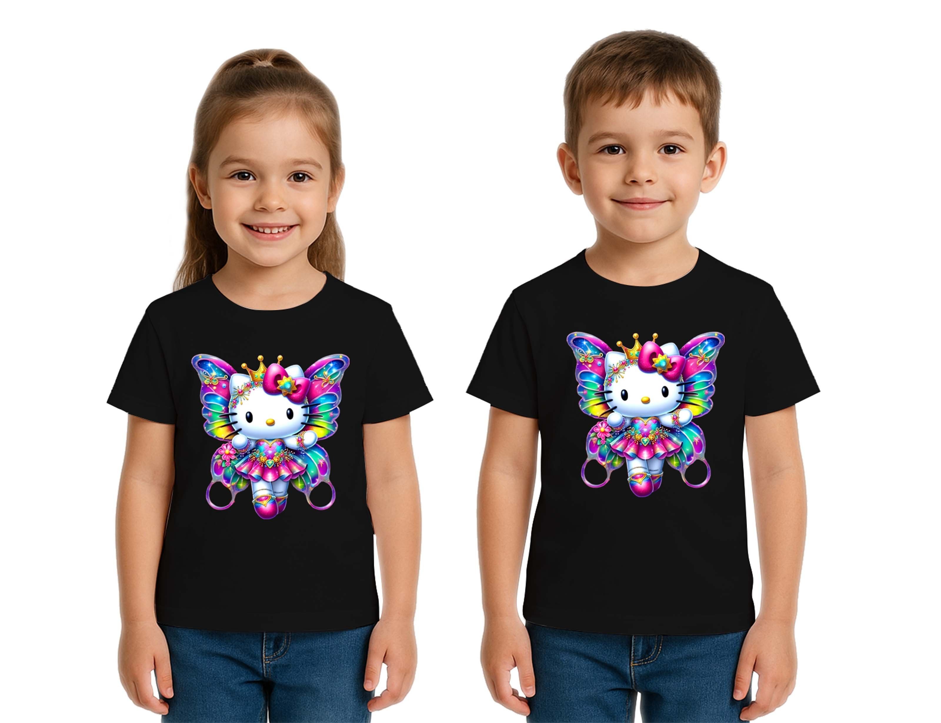 Unisex Hello Kity Baskılı Çocuk Tişört pamuklu penye kumaş