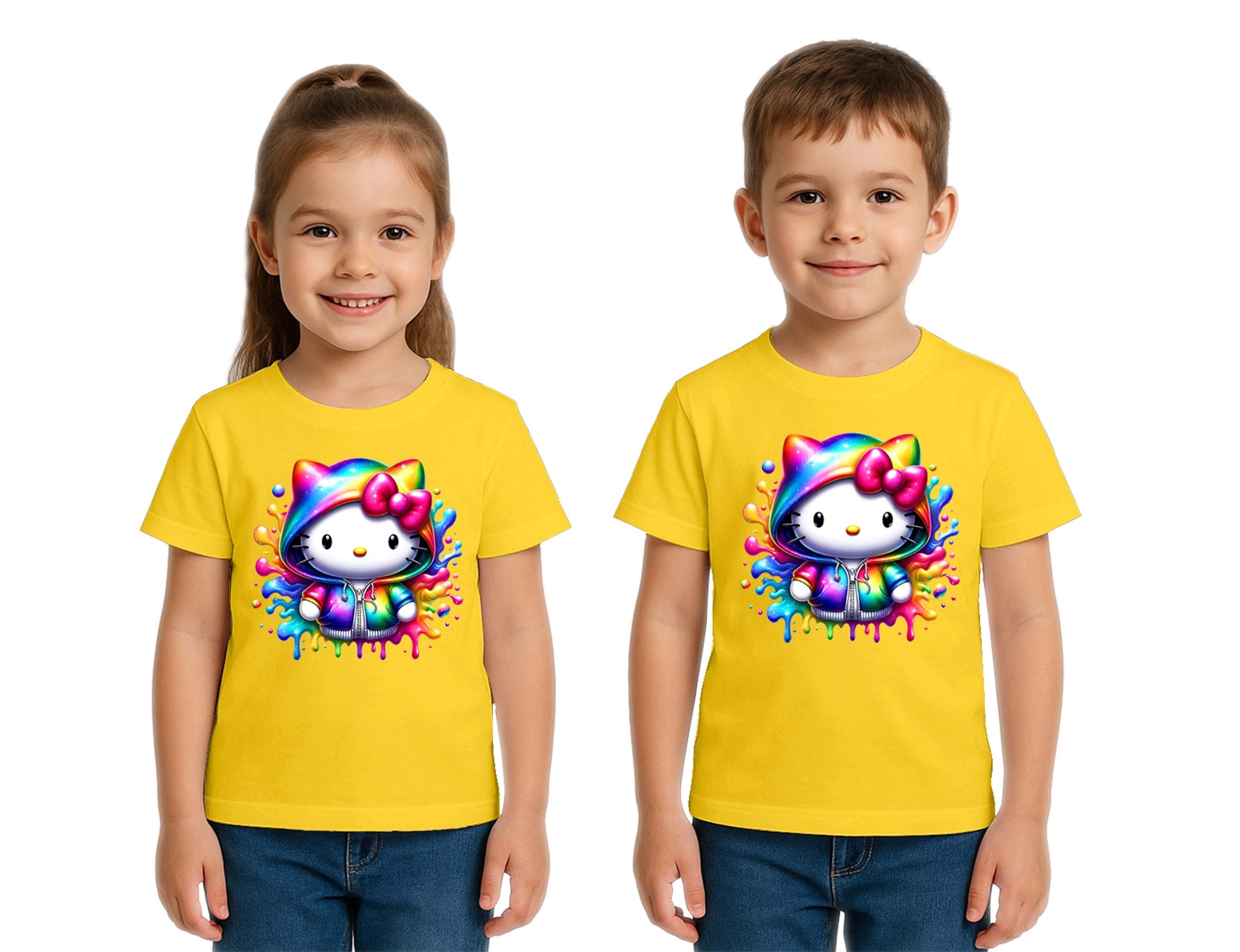 Unisex Hello Kity Baskılı Çocuk Tişört pamuklu penye kumaş