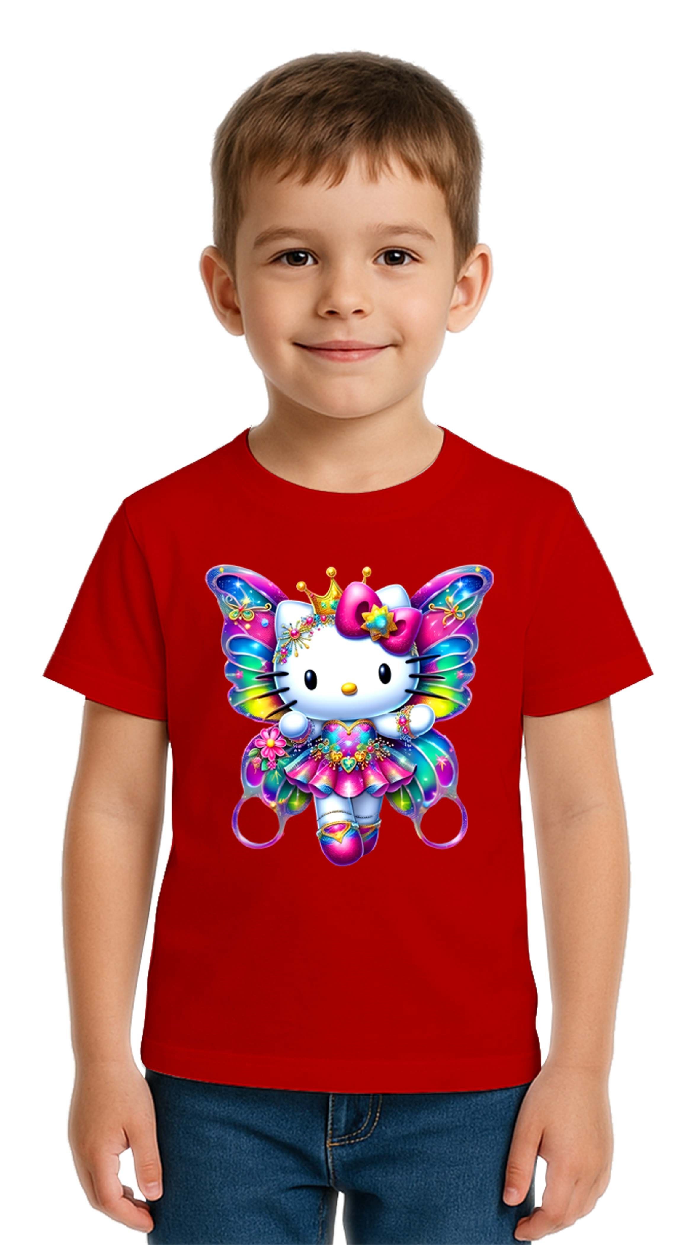 Unisex Hello Kity Baskılı Çocuk Tişört pamuklu penye kumaş