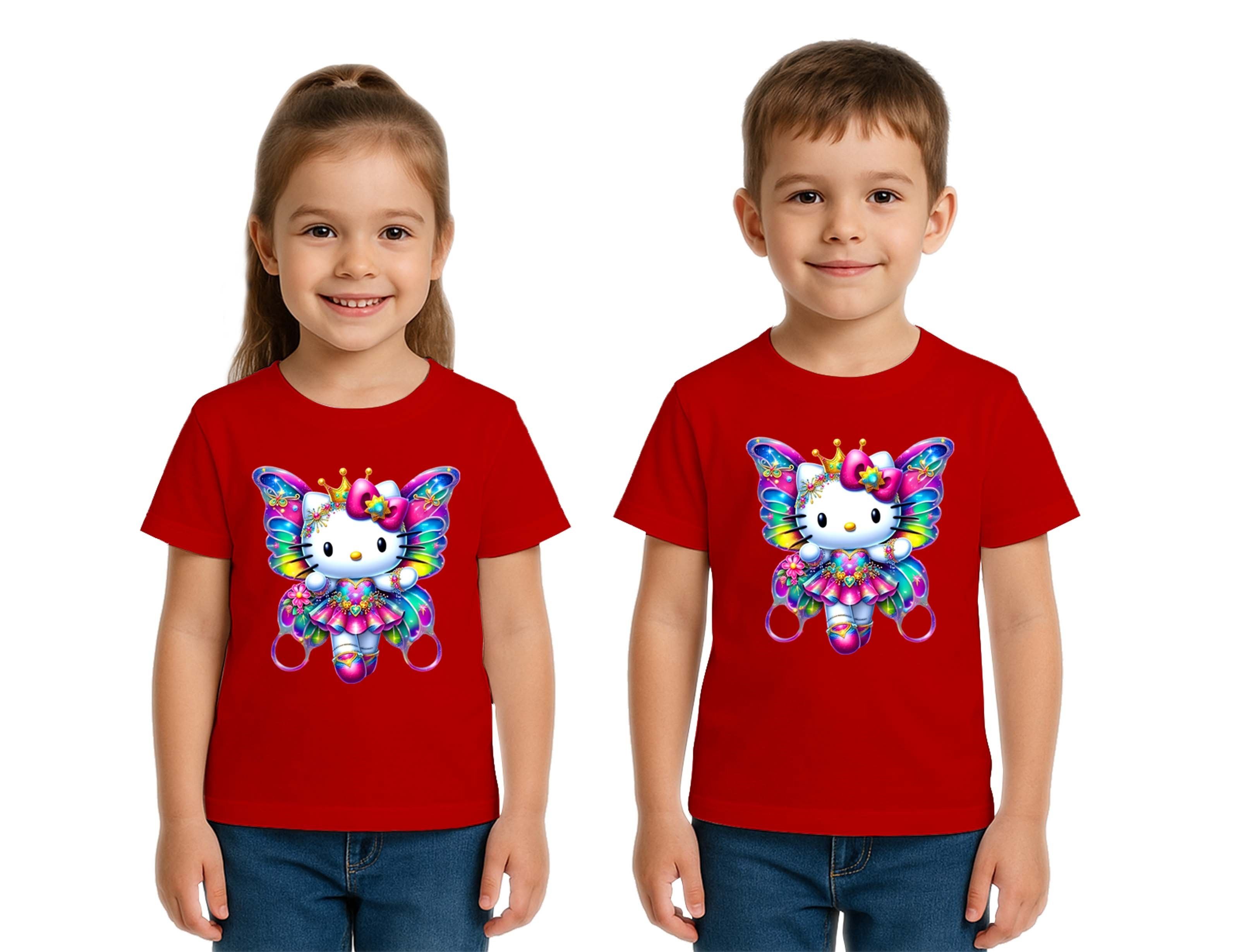 Unisex Hello Kity Baskılı Çocuk Tişört pamuklu penye kumaş